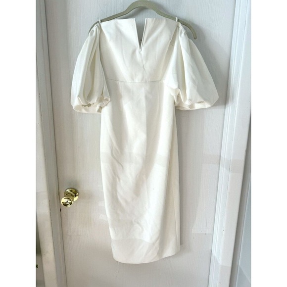 SELF PORTRAIT White Crepe Bow Balloon Sleeve Midi Dress - Picture 8 of 11